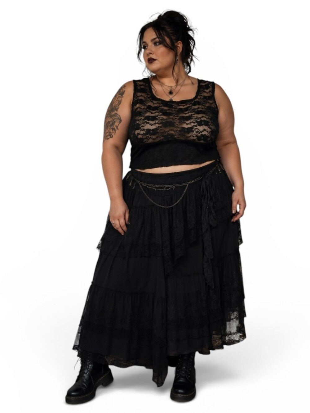 Halftee Black Whimsigoth Floral Lace Cami Sleeveless Crop Top - Size XL